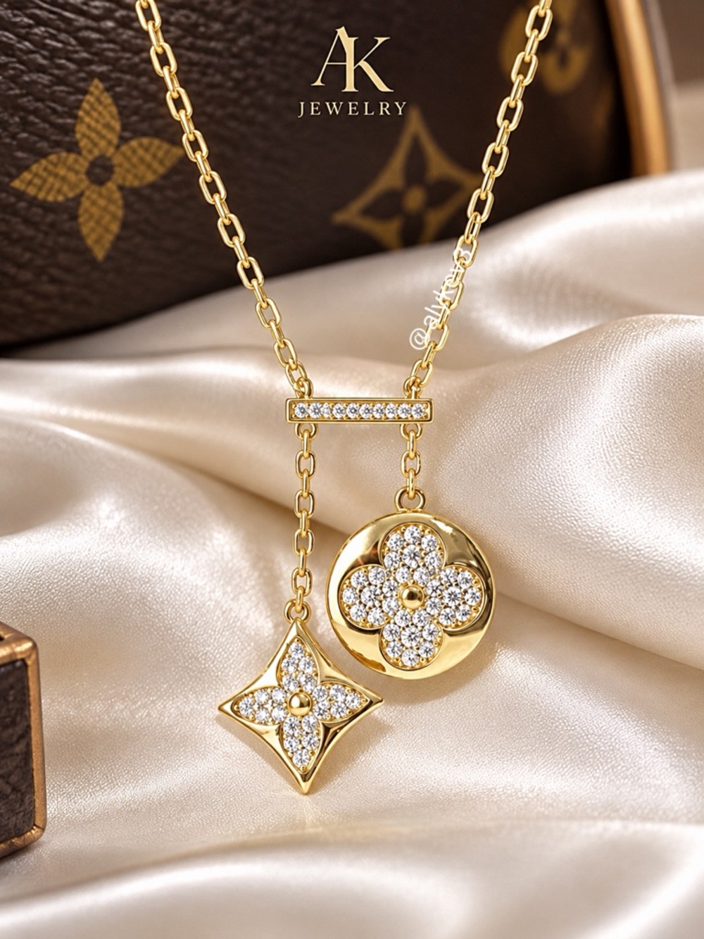 💎18K LUXURY Gold Pavé Double Charm Drop Necklace | by AK Jewelry™